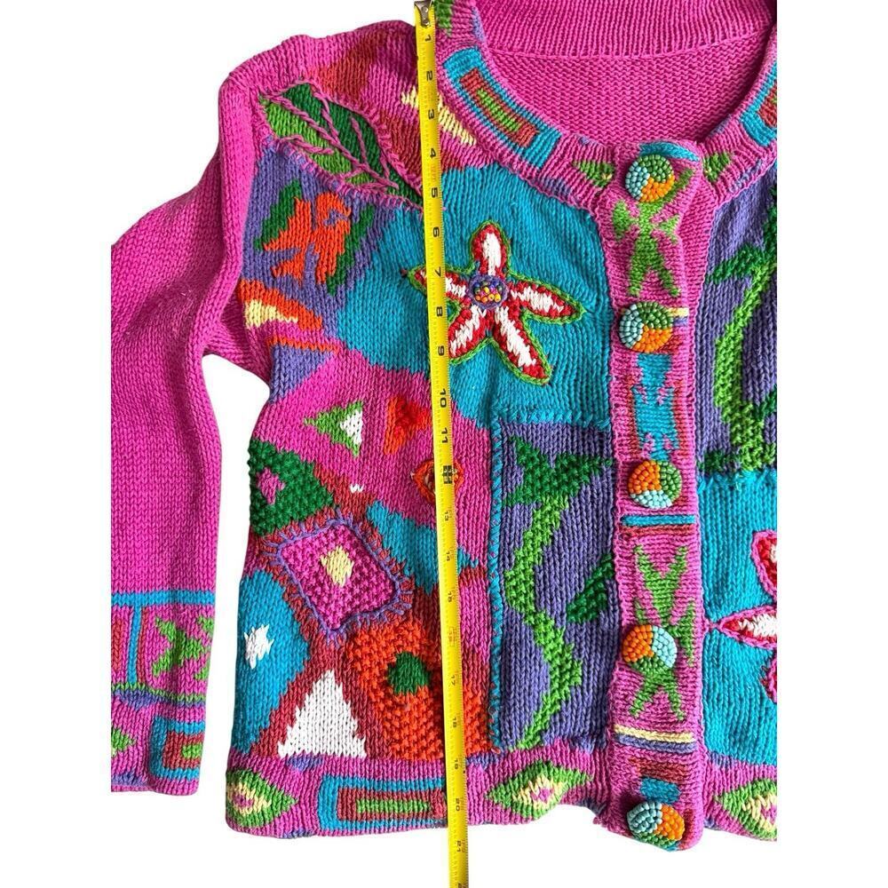 Floral Embroidered‎ Knit Pink Sweater with Beaded Buttons - Picture 5 of 9